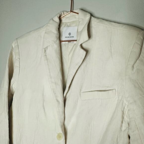 ANNIE BING Eggshell White Classic Oversized Linen Double Button Blazer Size S - Picture 7 of 13